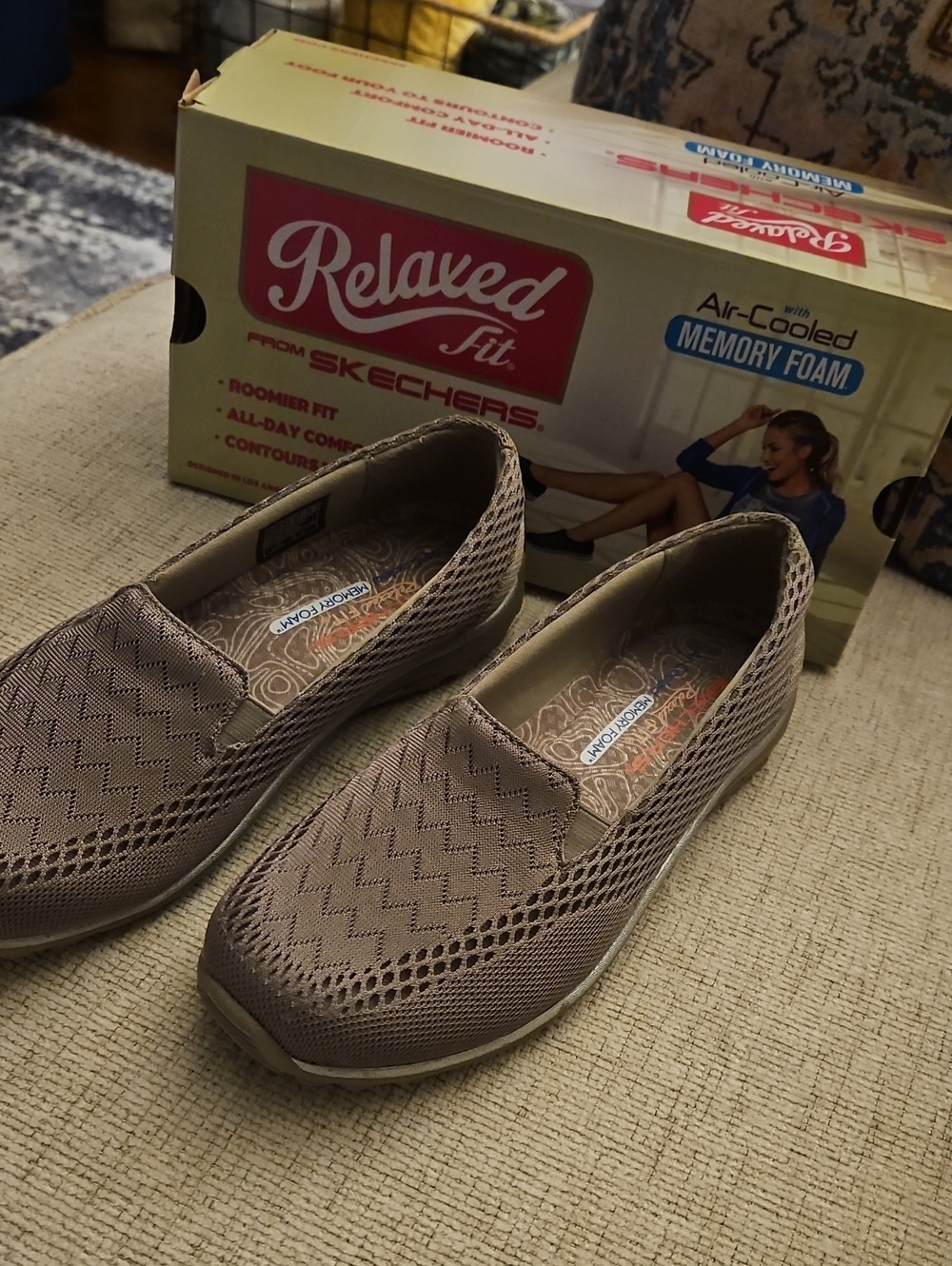 Women's Skechers Relaxed Fit Slip-On Air- Cooled Memory Foam, Size 7, Dark Taupe